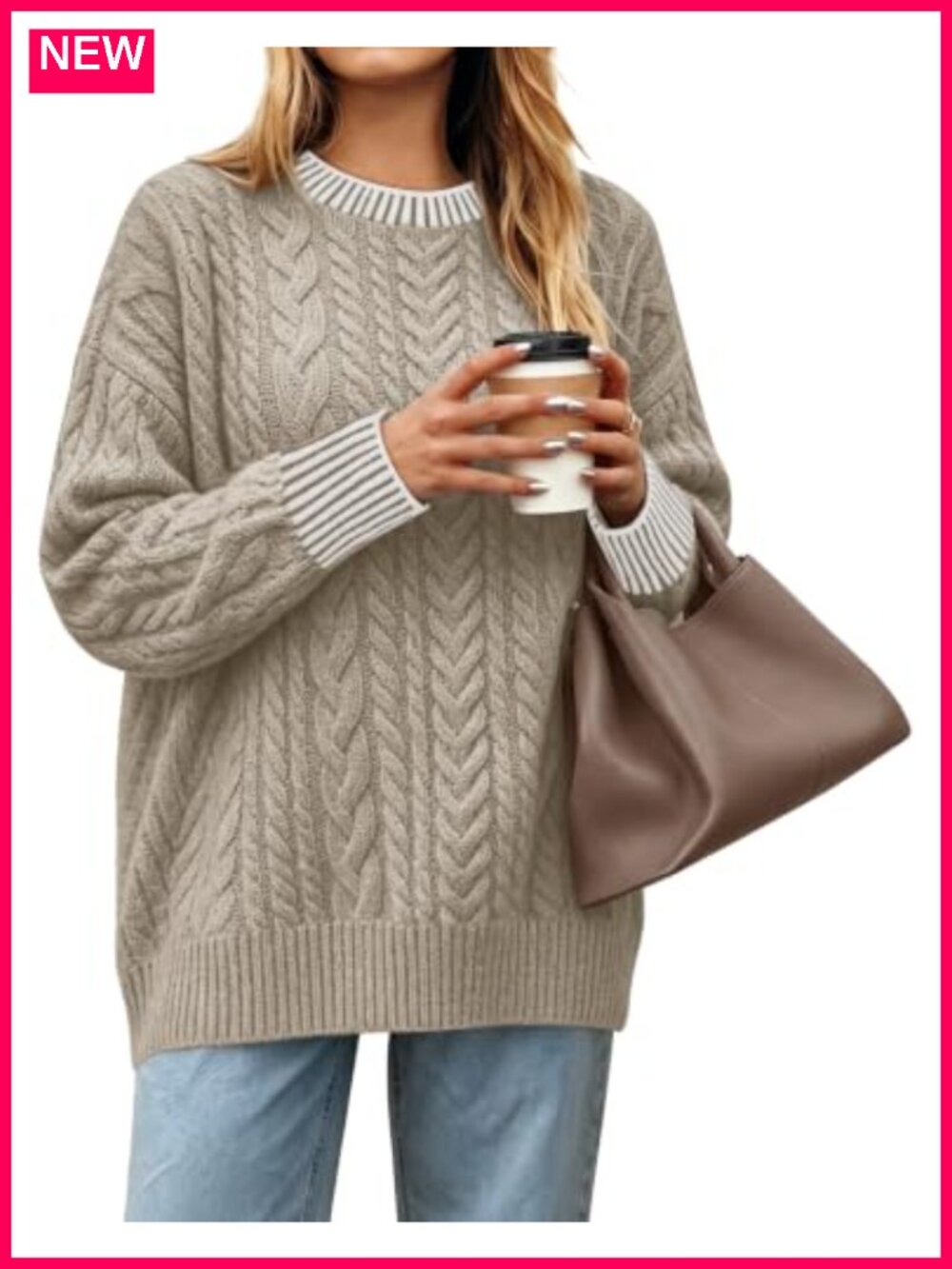 Cable Knit Long Sleeve Tunic Sweater Crew Neck Pullover Cozy Fall Winter